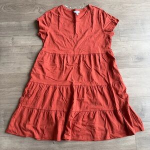 Time and Tru Tiered Cotton Mini Dress - size large (12-14) - rustic orange